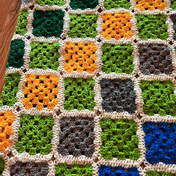 Colorful crocheted granny square afghan throw blanket 48" by 53" - Picture 5 of 6